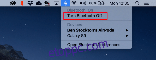 Kattintson a Bluetooth ikonra, majd kattintson a gombra 
