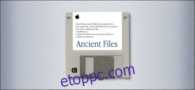 Egy Mac 3,5 hüvelykes hajlékonylemez felirattal 