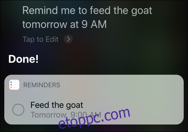 Siri megerősít egy emlékeztetőt 
